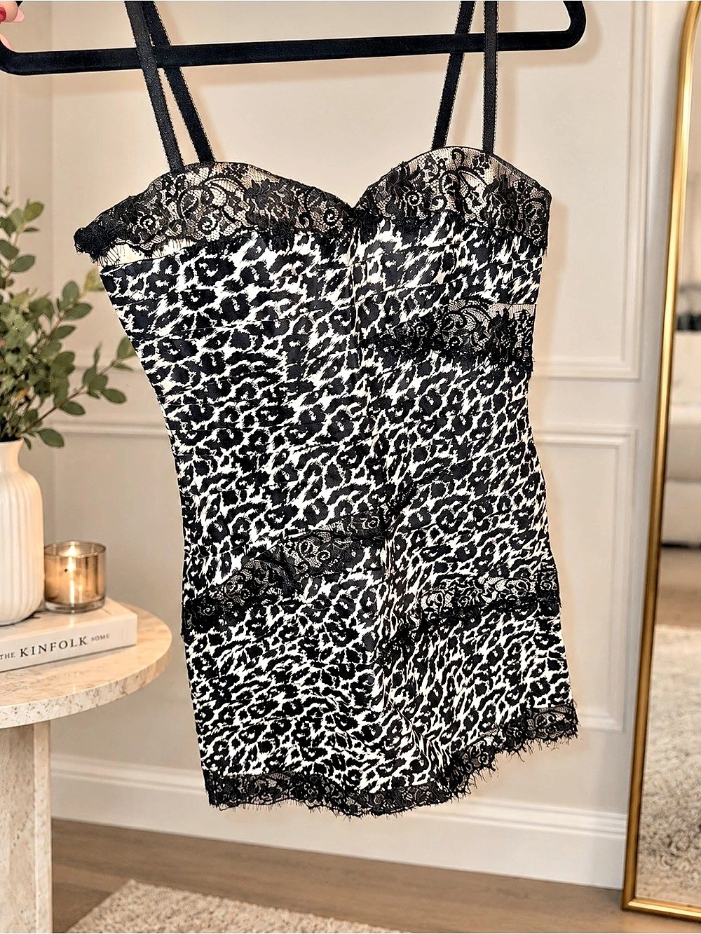 bebe Animal Print Lace Mini Dress- Black and White